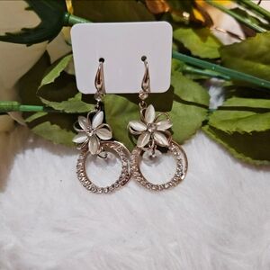 NEW Gold Floral Crystal Asymmetrical Drop Earrings Cubic Zirconia
